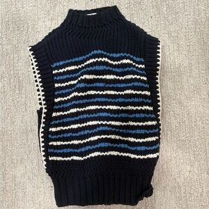 Veronica Beard navy and Blue Striped Turtleneck Sweater